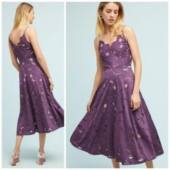 purple lace midi dress